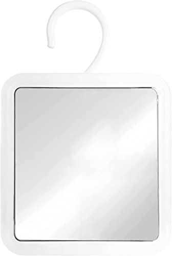 MIRRORVANA Espejo de Ducha Colgante Antivaho para Afeitarse, Superficie Antivaho Inastillable y Gancho Giratorio Ajustable de 360°, 16 x 16 cm