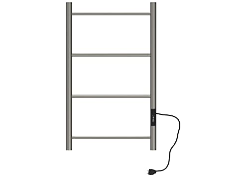 Luxury Toallero eléctrico montado en la pared con interruptor, calentador de toallas eléctrico con 4 barras, 600 x 400 mm, espejo de acero inoxidable 304 pulido acabado redondo para baño