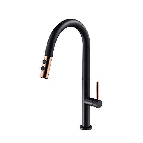 Mainen Grifo de cocina extensible con grifo de cocina giratorio de 360 ​​° con caño alto curvo, grifo de fregadero de acero inoxidable, grifo de fregadero de una sola palanca negro