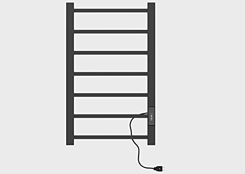 Luxury Toallero eléctrico montado en la pared con interruptor, calentador de toallas eléctrico con 7 barras, 800 x 500 mm, acero inoxidable 304 acabado negro mate para baño, aprobado por UL