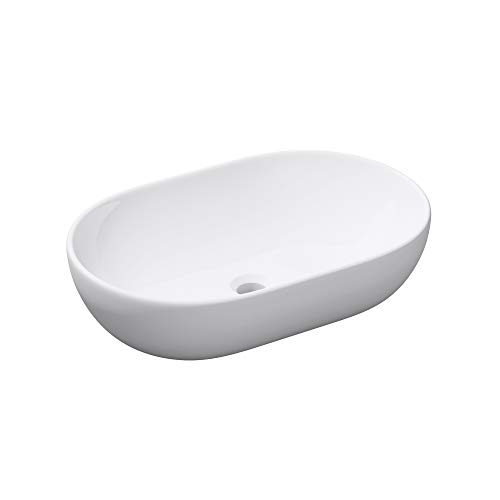 Mai & Mai Lavabo sobre Encimera Ovalada de Cerámica 60x40x15 cm en Blanco sin Orificio para Grifería Lavabo sin Rebosadero BR322