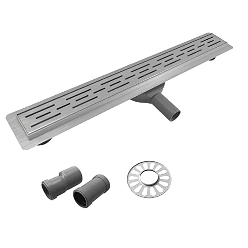 Neodrain Desagüe de ducha lineal con patrón de ladrillo, acero inoxidable cepillado 304, canalón con sifón de 360°, pies niveladores, colador de pelo, (700)