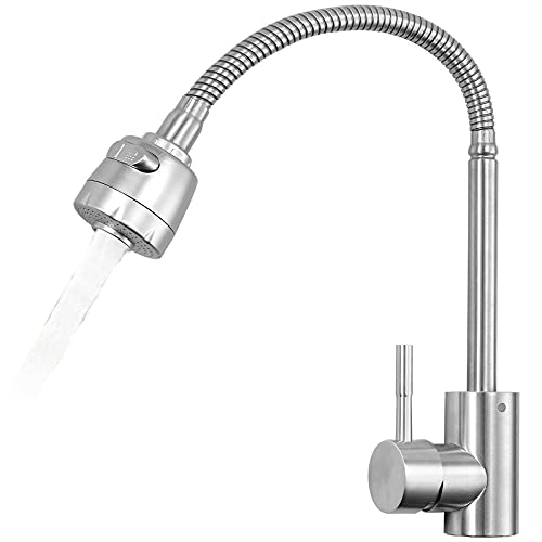 Grifos para Fregadero de Cocina HOMGEN Grifo Giratorio de Cocina de Acero Inoxidable 360° Modos Duales Diseño de Rociador Grifos de Cocina con 2 Mangueras Flexibles para Cocina, Baño, etc.