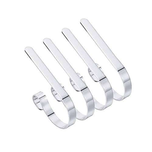 2023 Nuevo - Paquete de 4 soportes para calcetines de Navidad de perfil bajo gancho de metal para chimenea de Navidad, ganchos para sombreros para gorras de béisbol, plata, Talla única