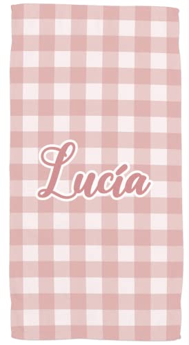 ZPUBLI+ Toallas de Playa o Ducha Personalizadas con tu Nombre. Toallas para Camping, para Piscina, Toalla para baño (Toalla Vichy Rosa)