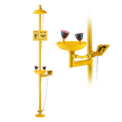 CGOLDENWALL Lavaojos de Emergencia Estación Combinada Lavaojos & Ducha de Emergencia con Doble Boca y Ducha - Fácil de Usar (Acero al Carbono, con Pedal)