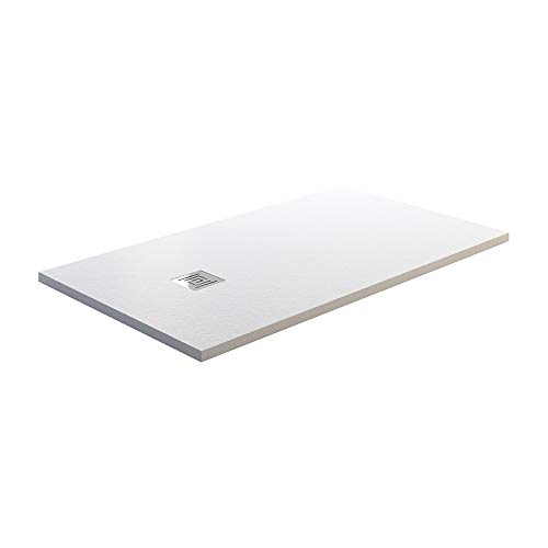 GME DIVISION BAÑOS Plato de Ducha de Carga Mineral Textura Pizarra - Ardesia (130x70, Blanco RAL9003)