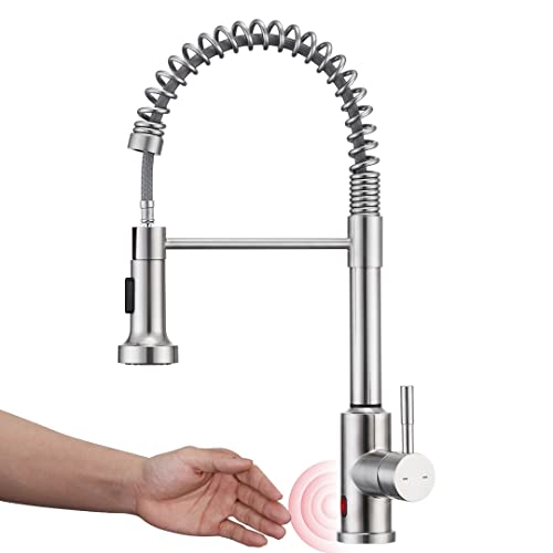YUANNY Grifo de cocina con sensor táctil, grifo de cocina con ducha extensible, giratorio 360°, grifo mezclador de cocina, 2 tipos de chorro, grifo de resorte en espiral de acero inoxidable
