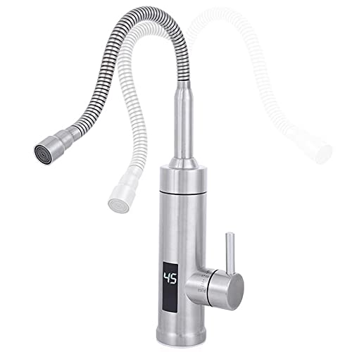 Grifo de Calefacción Eléctrica para Cocina Cuarto de Baño Sin Depósito Rápida con Indicador Digital LED de Temperatura Calentador Agua de 360° para Cocina P(Size:tubo universal,Color:Acero inoxidable)