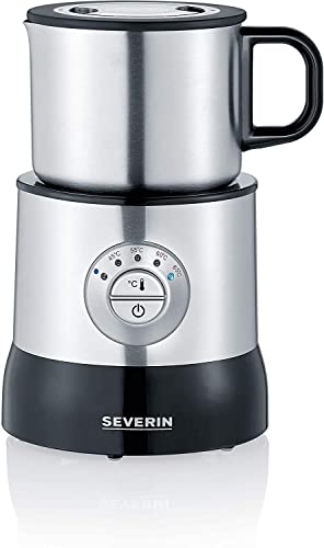 SEVERIN Emulsionador de leche por inducción, espumador eléctrico que no quema la leche, jarra espumadora apta para el lavavajillas, acero inoxidable cepillado/negro, SM 3583