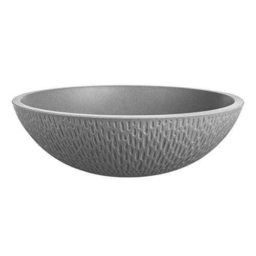 ADGO Amber - Lavabo sobre encimera de granito, redondo, diseño de lavabo, sin agujero para grifo y sin rebosadero, piedra natural (gris)