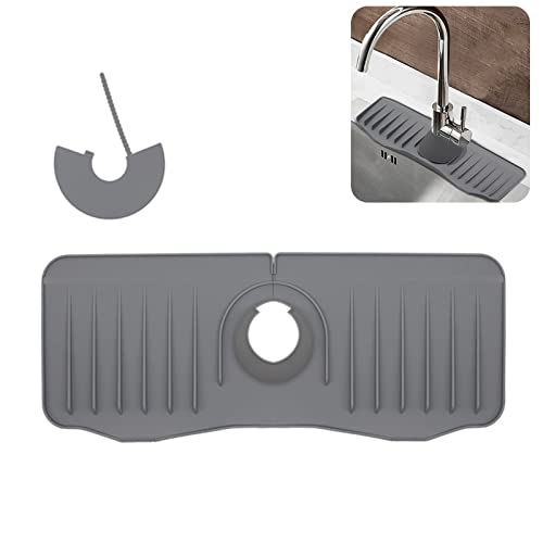 UFURMATE Protector de salpicaduras para fregadero de cocina, grifo de cocina de silicona, alfombrilla absorbente, mango de grifo, bandeja de goteo para encimera de cocina (gris)
