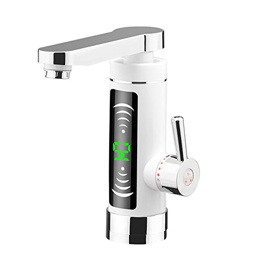 SJASD Grifo Eléctrico con Calentador de Agua Instantaneo, Grifo Eléctrico Agua Caliente Indicador de Temperatura LED de 3000 W Agua Caliente Instantánea para Cocina Baño (Color:Blanco)