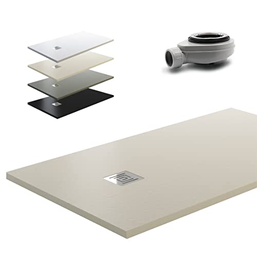 GME DIVISION BAÑOS Plato de Ducha de Carga Mineral Textura Pizarra - Ardesia (110x70, Beige RAL9001)