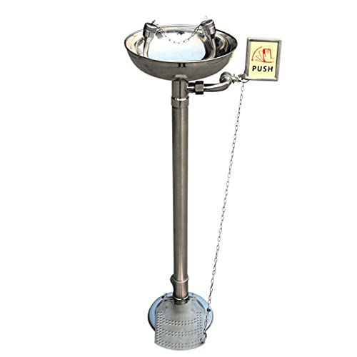 FLBT Estación de Ducha Lavaojos Montada en Pedestal Vertical, Sistema de Ducha Lavaojos con Interruptor de Pedal, con Función Anticongelante (Acero Inoxidable 304)/With Pedals
