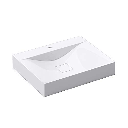Mai & Mai Lavabo de Pared Blanco 60x48x10cm Lavabo sobre Encimera Rectangular con Orificio para Grifo y Tapa de Desagüe Col810-600