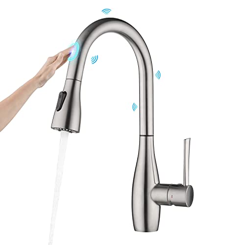 CREA Grifo Cocina con Sensor Táctil, Touch Sensor Grifo para Fregadero con Ducha Extraíble, Grifo Cocina Fregadero con Ducha 2 Modos, Grifo de Cocina Giratorio a 360°, Acero Inoxidable