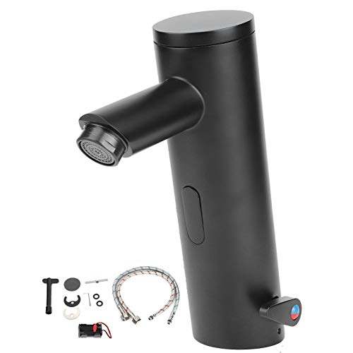 Grifo de lavabo de baño sin contacto con sensor automático, Grifo de sensor G1/2 Grifo de mezclador frío y caliente Grifos de lavabo para cocina de baño - Negro mate