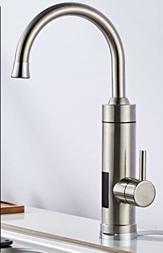 Grifo de Calentador de Agua Eléctrico Instantáneo Grifo de Calefacción Eléctrica Sin Tanque de Cocina con Pantalla Digital LED Grifo de Agua Fría y Caliente de Acero Inoxidable para Restauran(Color:A)