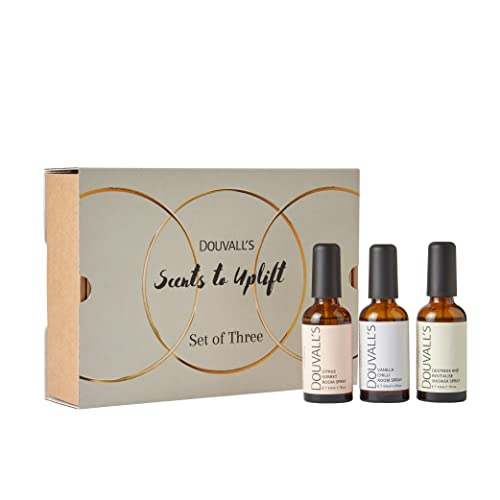 Douvall's Juego de tres regalos de aroma a elevar, spray de habitación, vapor de ducha, desodorante de inodoro y spray de lino, aceites esenciales naturales | spray de baño | niebla de la habitación