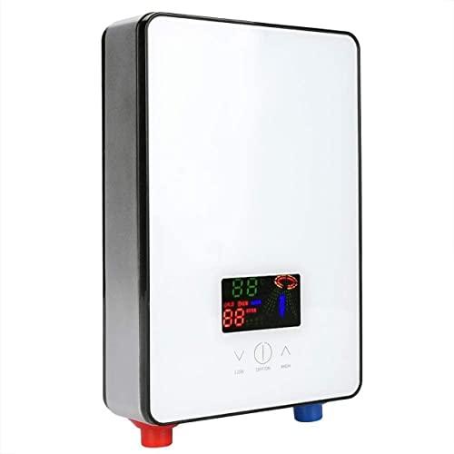 Calentador de agua instantáneo, pantalla LED de temperatura, calentador de agua eléctrico sin tanque, apagado automático sin agua para el hogar de 6500 W, para baño, ducha, cocina, lavado, blanco