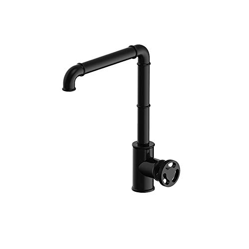 TAN Grifo De La Cocina Grifo De Lavabo Moleteado De Latón Grifo Industrial Redondo De Una Sola Manija Orificio Único Grifos De Cocina Fría y Caliente