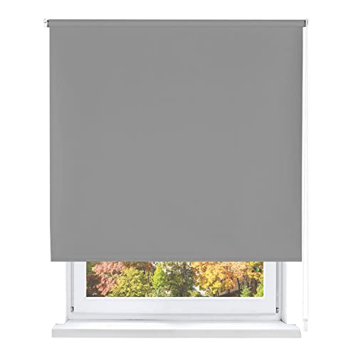 MERCURY TEXTIL- Estor Enrollable Opaco, Blackout, Fácil de Instalar, Protección de Pantalla para Ventanas, Cierra el Paso de la luz (Gris, 135x180cm)