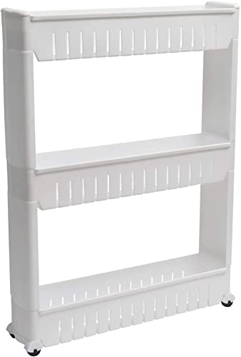 Carro de Almacenamiento Baño Cocina de 3 Niveles Estrecho Estante Suelo Baño con Ruedas 72.5 x 54.5 x 12 cm