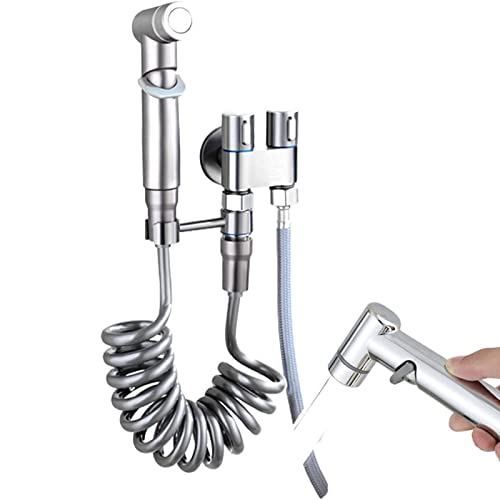 Mini ducha con doble control, 1 en 2 salidas Dual Control Valve, Doble Control Mini Shower, Grifo de doble control de salida, Doble grifo de salida para WC Lavabo (plata)