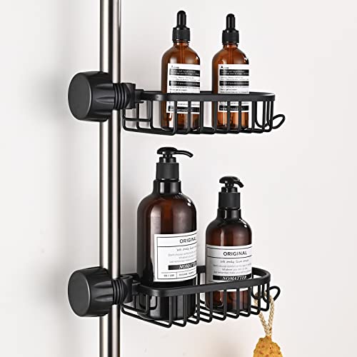 Hoomtaook 2 Estanteria Ducha sin Taladro, Bandeja Organizadora De BañO De , Estante De Almacenamiento De Champú, Organizador De Fregadero De Cocina Para Barra De Ducha De 18-25mm,Negro