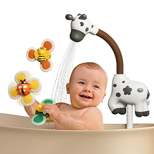 Juego de Juguetes de baño para bebé, Cabeza de Ducha con 3 ventosas, Juguete para niños pequeños de 1 2 3 años, Juguete acuático, Juguete de baño para bebés a Partir de 6 Meses Set de Regalo (Blanco)