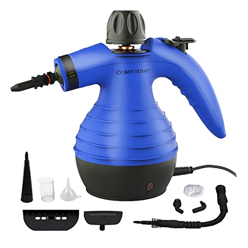 COMFORDAY Limpiador Vapor Mano, Limpiador de Vapor Portátil de Usos Múltiples con 9 Accesorios para Quitar Manchas, Alfombras, Cortinas, Asientos de Auto, Cocina, Piso, Baño