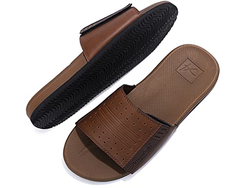 ARRIGO BELLO Chanclas para Hombre Verano Suela de látex Sandalias Plantillas de Cuero piscina Playa Ducha Talla 41-46 (D Marrón, 42)