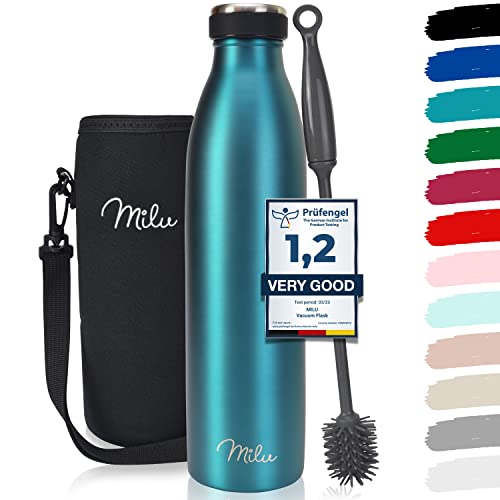 Milu Termo Botella de Agua 500ml, 750ml, 1l - Acero Inoxidable - Aislamiento de Vacío de Doble Pared - Libre BPA (Verde, 750ml)