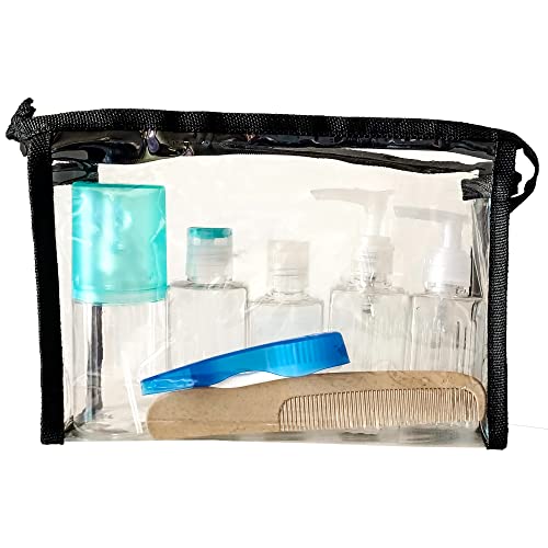 Mypicompany Pack 5 Botes Viaje + Regalo Cepillo Dientes y Peine. Botes Viaje Rellenables 100ml. Botes para Gel y champu. Neceser Viaje Plástico Transparente.