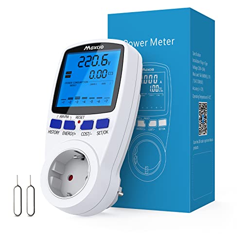 Medidor de Consumo Eléctrico con Dual Tarifa, Maxcio Enchufe Medidor de Costo de Electricidad con Protección contra Sobrecarga, Reteción de Datos Medidor de Energía para Toma, 3680W (Clásico)
