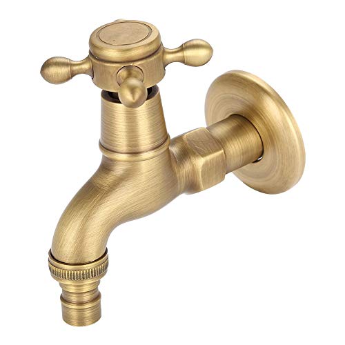 Delaman Grifo del Baño Grifo del Lavadero de la Sola Manija del Latón Sólido Vintage para la Lavadora, Golpecito de Agua Montado en la Pared (tamaño : Short)