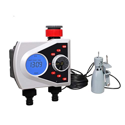 Bebedero cronometrado Dos salidas Jardín de riego automático de temporizador digital electrónico de la válvula solenoide programador de riego 21076 y 21103 del sensor de lluvia # 21076R para grifo ext