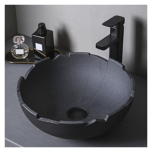 MBY Negro Lavabos sobre Encimera Creativo, Cerámica Lavamanos Bano Estilo Industrial, Artístico Fregadero Personalidad Simplicidad con Grifo Y Tubería De Desagüe(Color:Lavabo único)