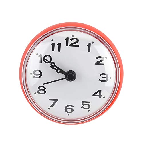 Reloj de Ducha Baño, Pequeño Relojes Pared Bolsillo Fijado con Ventosa Impermeable Mini Redondo Bano Temporizador Resistente al Agua Succion Ventana Espejo Accesorios Decoración para Cocina (Rojo)