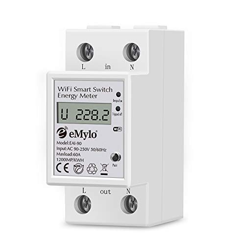 eMylo Smart Medidor de energía digital monofásico, pantalla LCD con control remoto inalámbrico WiFi 60A 90-250V 60Hz Aplicación para teléfono inteligente Medidor de energía digital