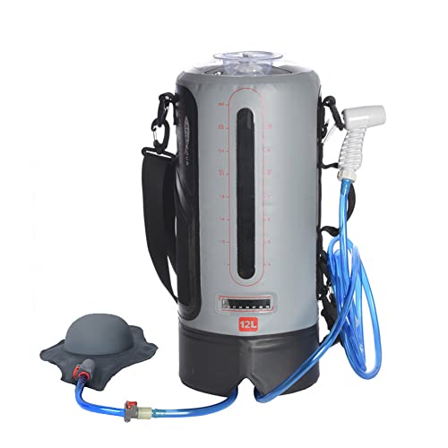 MIMERA Bolsa de Ducha portátil para Camping | Bolsa de Ducha para Acampar con calefacción Solar de 12 l con Bomba de pie,Suministros Impermeables al Aire Libre para Acampar Senderismo Playa Viaje