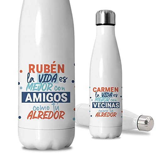 Botellas de agua personalizadas con frases y nombre | Botellas de acero inoxidable térmicas de Doble Capa | Regalos con frases | Bebidas frías 24h y Calientes 12h | Capacidad 500 ml