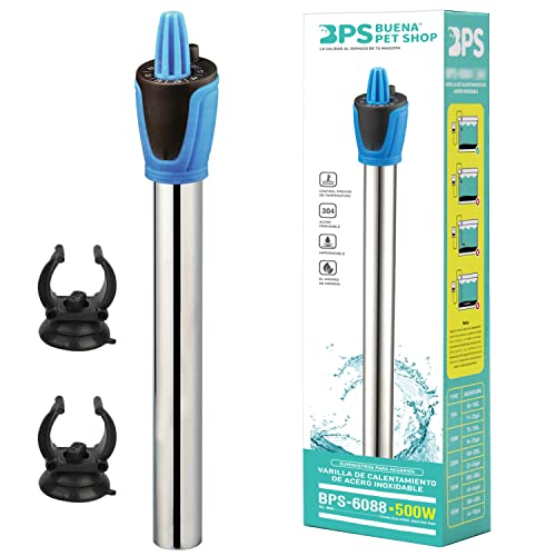 BPS Calentador Acuario Sumergible 200W para Tanque de Pescados Acero Inoxidable 28cm con 2 Ventosas BPS-6086