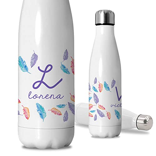Getsingular Botellas de agua personalizadas con nombre + inicial | Botellas de acero inoxidable térmicas de Doble Capa | Regalos con frases | Bebidas frías 24h y Calientes 12h | Capacidad 350 ml