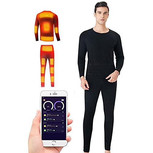 scosao Conjunto de Ropa Interior Térmica Calefactables para Hombre y Mujer, Conjuntos térmicos Eléctrico Lavable Camiseta y Pantalón con App Ajuste de Temperatura para Motocicleta, Caza,Black,L