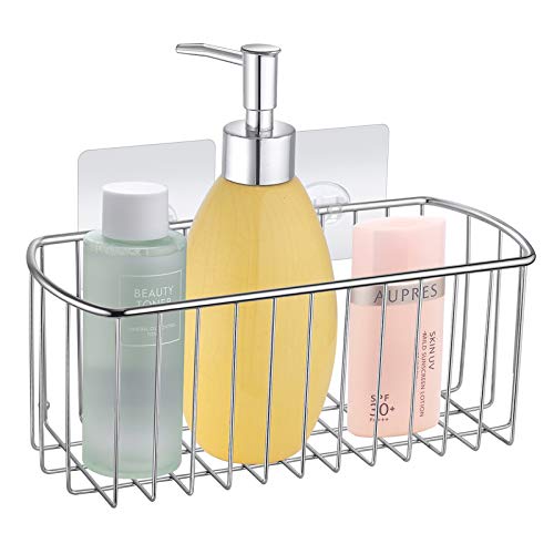MaxHold Transparente Adhesivos Canasta Rectangular, Caddie para Ducha, Estante de Almacenamiento para Baño, Organizador de Cocina, Sin Taladro, Acero Inoxidable, Nunca se Oxida