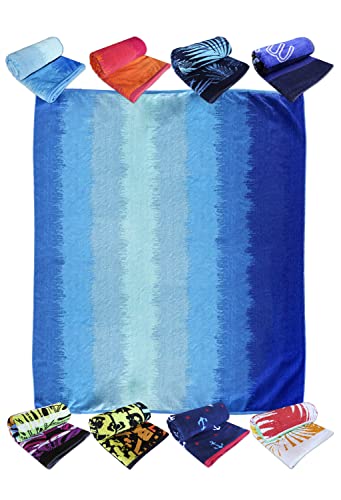 LEBENGOOD, Toalla de Playa, Grande, Piscina, Tumbona, Baño, Ducha, 100% Algodón Egipcio, Terciopelo, Rizo., Absorbente, Suave, Secado, Hombre, Mujer, Niños y Niñas (150x175, Upsun Azul Doble)