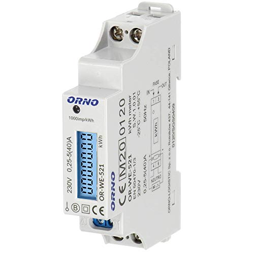 ORNO WE-521 Medidor De Consumo Electrico Monofásico Con Certificado MID y salida de pulso (con luz de fondo)
