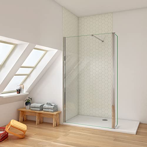 Ducha Casa 110x30x190cm Mampara de ducha frontal dos hojas(una fija y otro abatible) sin marco exterior, 8mm cristal templado antical, barra de sujeción incluido